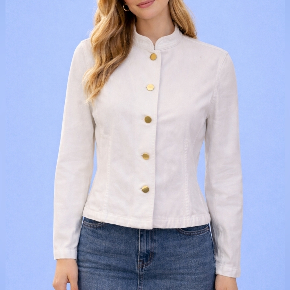 VTG Jones New York Country White Denim Jean Jacket Petite 12